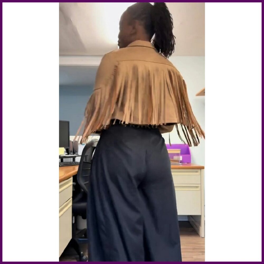 Faux Suede Cropped Jacket with Fringe Tassels, Lined, Western Style - Picture 8 of 8